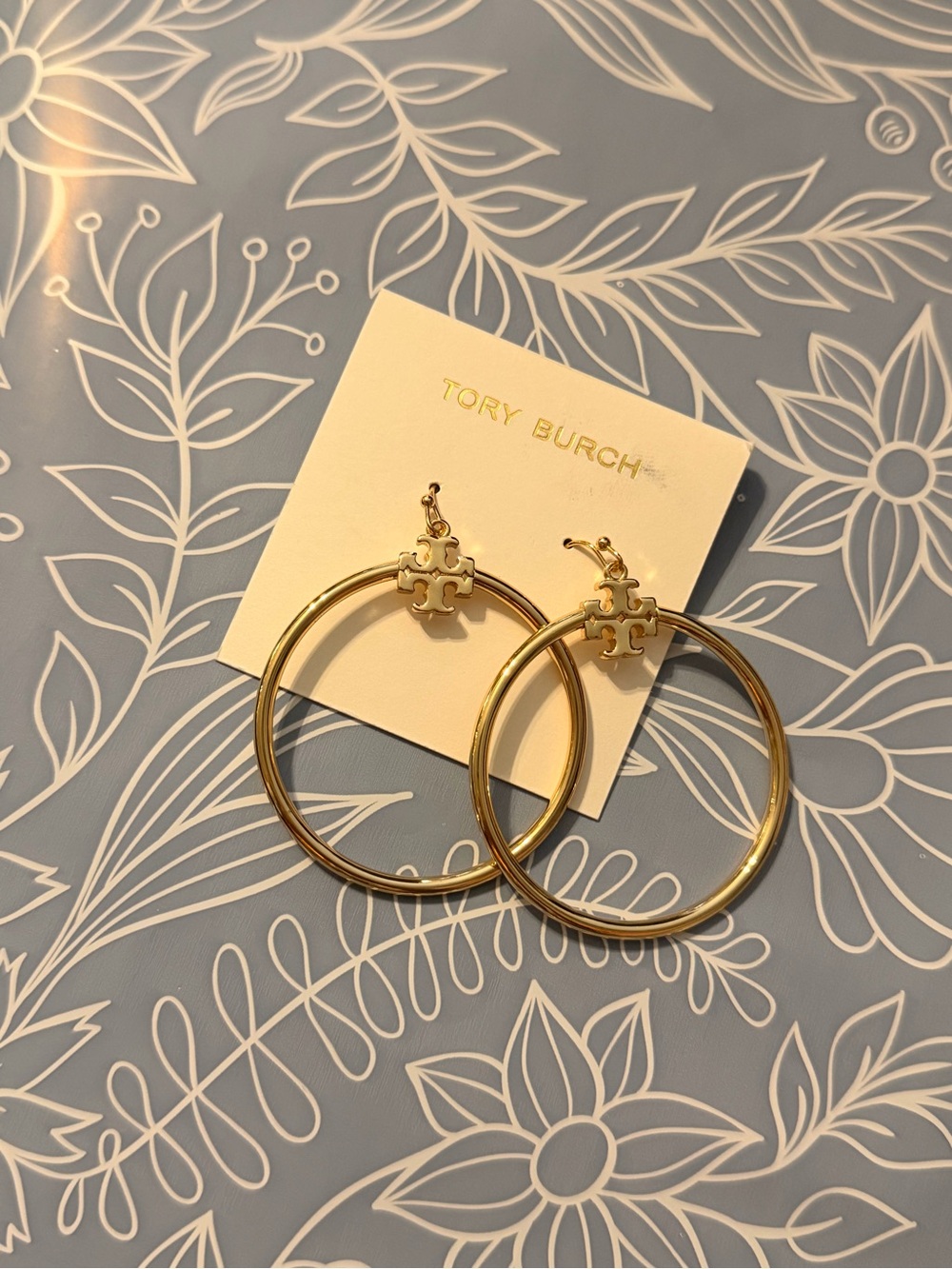 Tory Burch Gold Hoop Earrings with Logo Charm